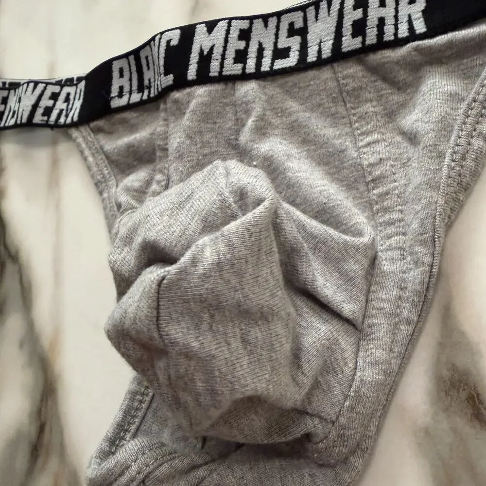 NEW Blanc Menswear Cotton BL4326 Contour G-String Thong Color Grey Size Medium